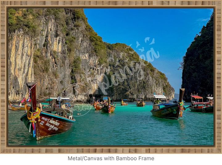 Wall Art: Longtail Boats in a Narrow Lagoon