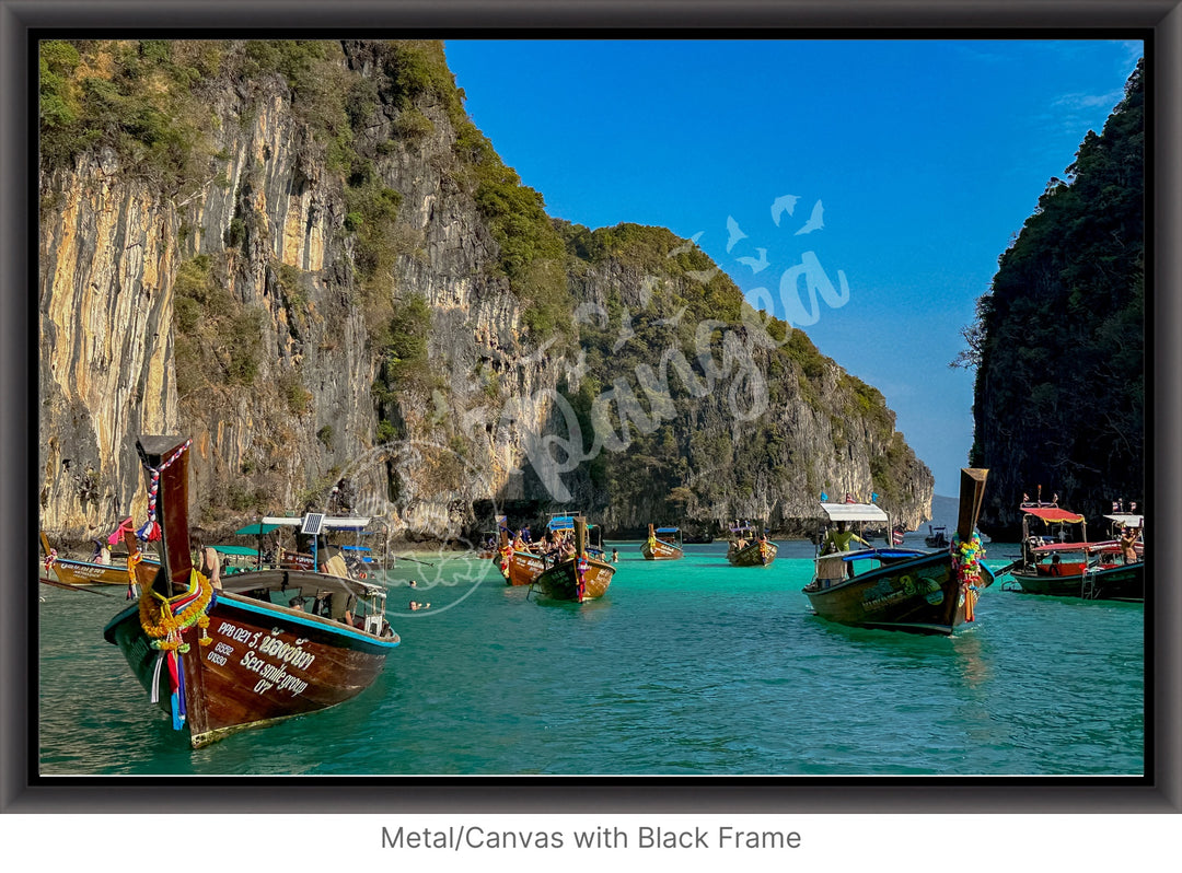 Wall Art: Longtail Boats in a Narrow Lagoon