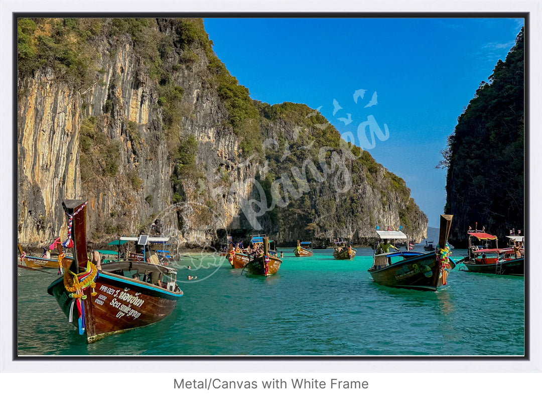 Wall Art: Longtail Boats in a Narrow Lagoon