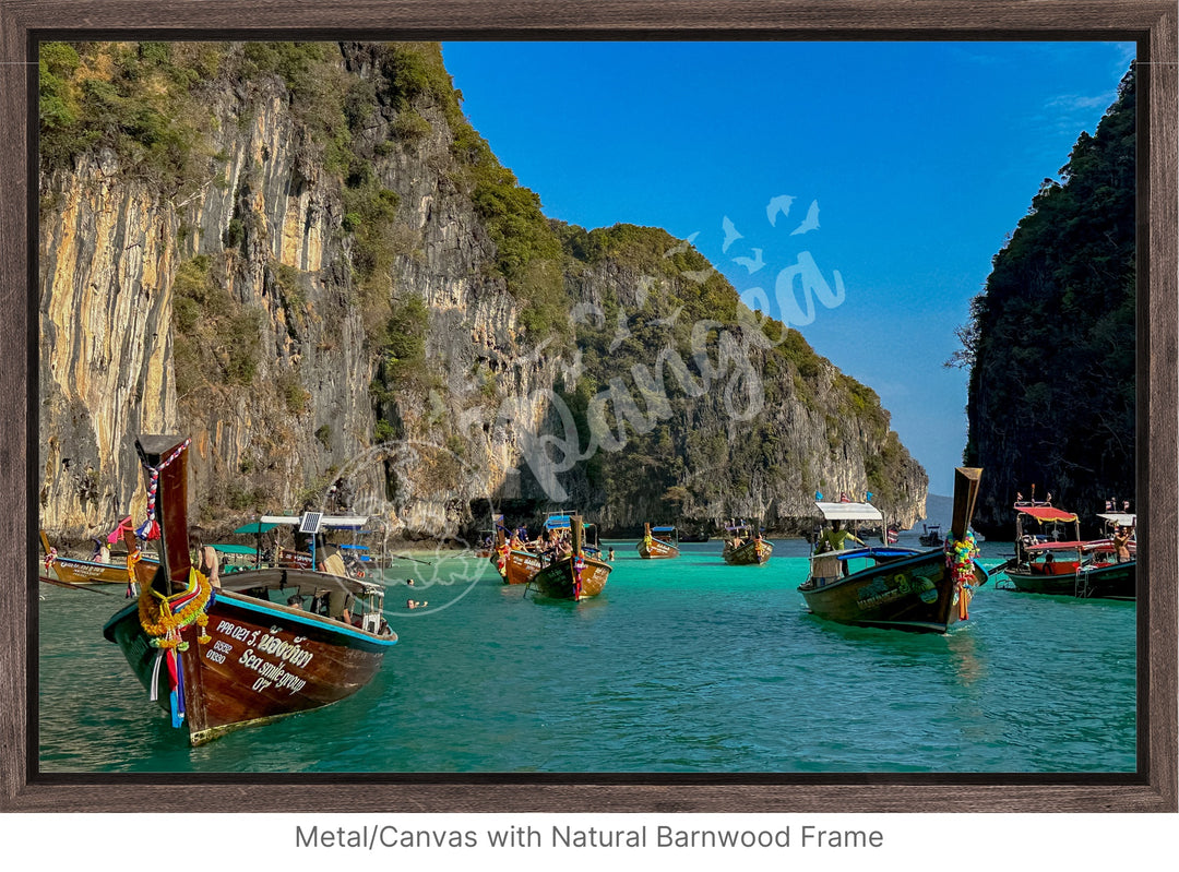 Wall Art: Longtail Boats in a Narrow Lagoon