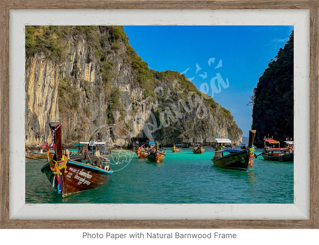 Wall Art: Longtail Boats in a Narrow Lagoon